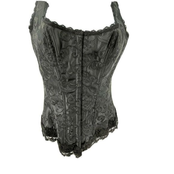 Fredericks of Hollywood Size 34 S M Corset Goth Lolita Black Hook Lace Up Satin - Picture 1 of 15